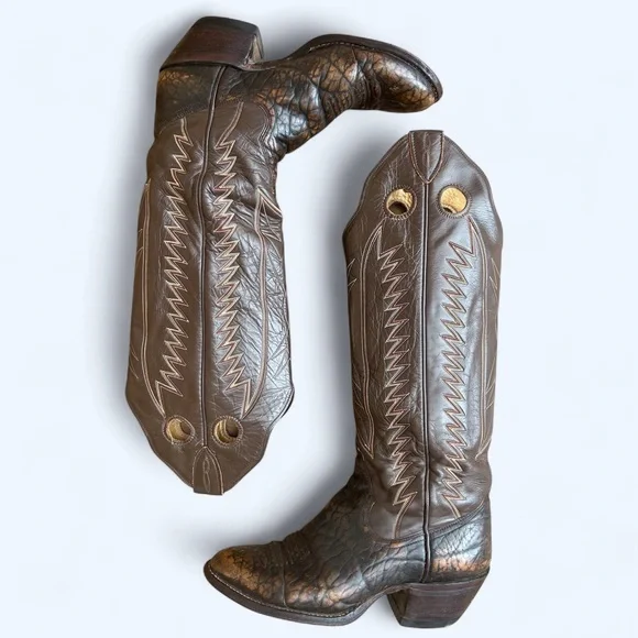 Vintage Sanders tall brown marbled leather western boot - Picture 3 of 16